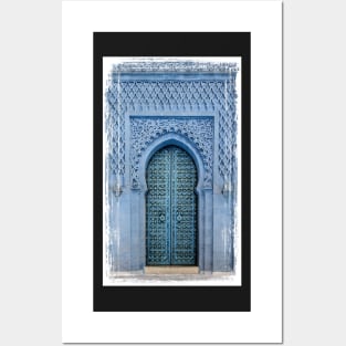 Blue Moroccan riad door Posters and Art